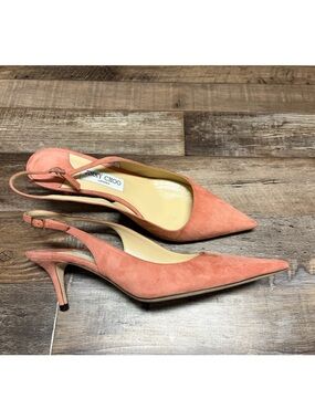 EUC Jimmy Choo Coral Peach Suede Pointed Slingback Pumps Kitten Heel 12 42